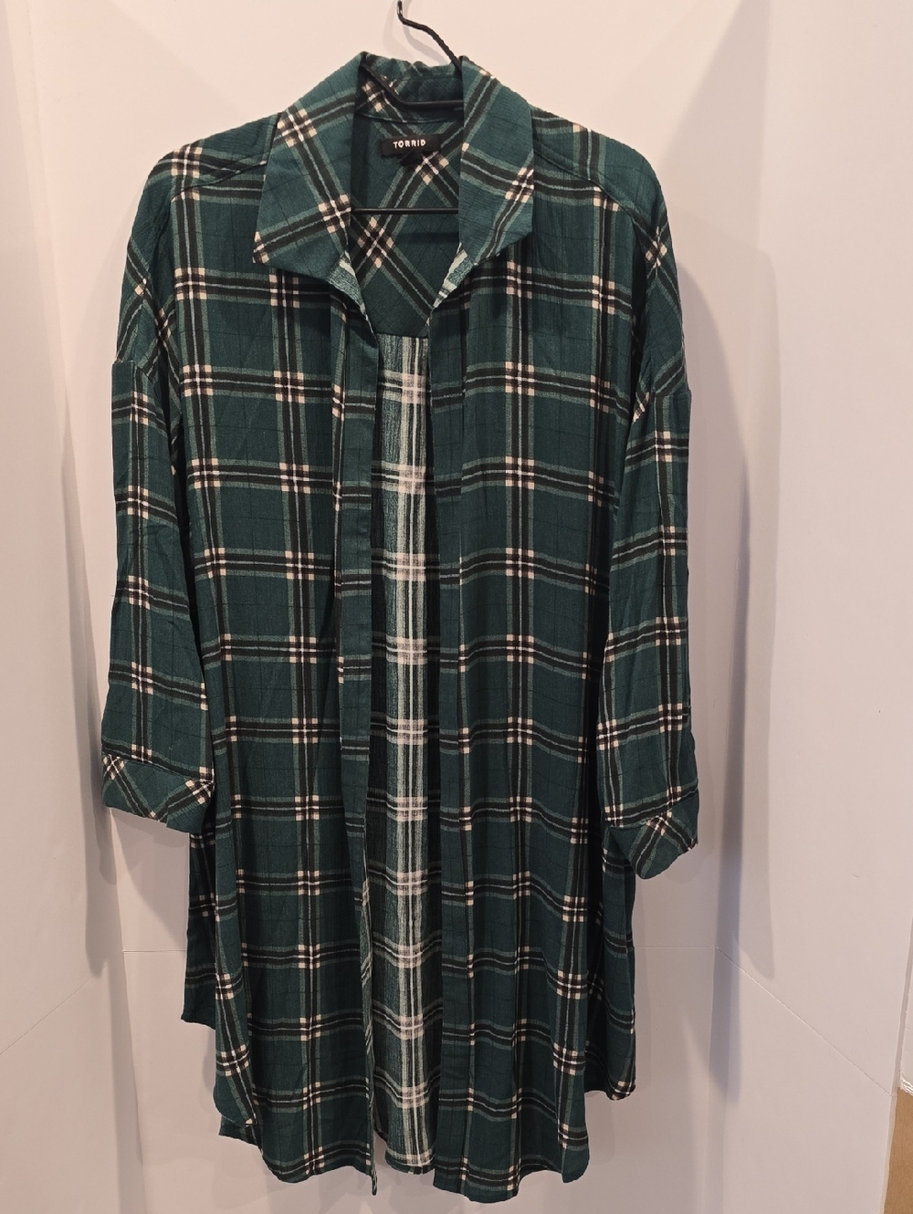 torrid Women's 1x Green Plaid Longline Cardigan Sweater BU12